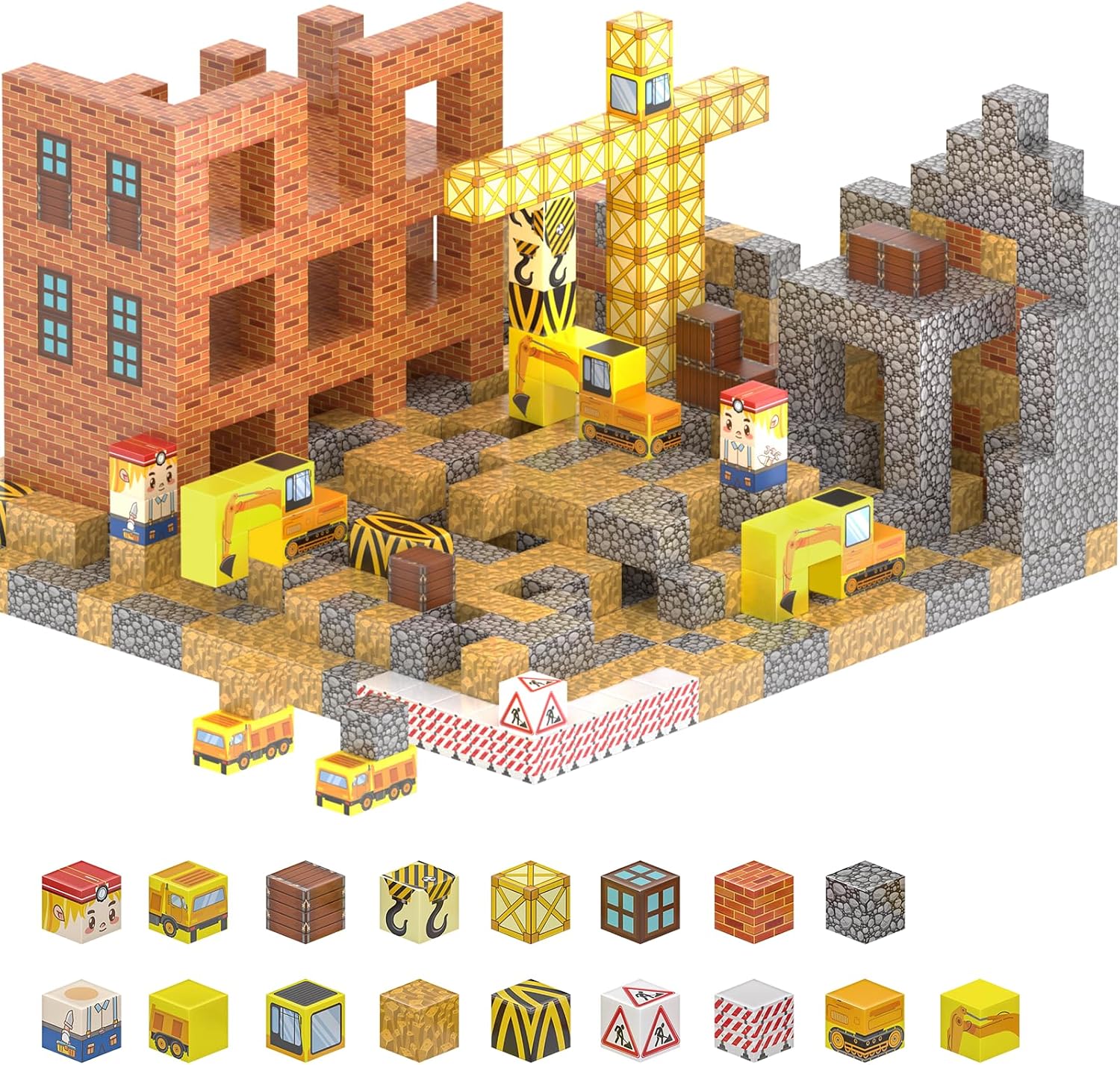 Cube Series Magnetic Tiles set built into a colourful structure