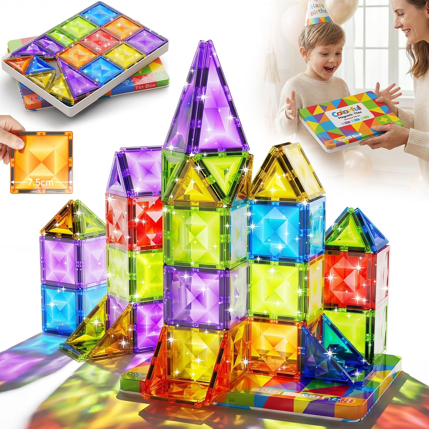 Deluxe Magnetic Tiles set built into a colourful structure