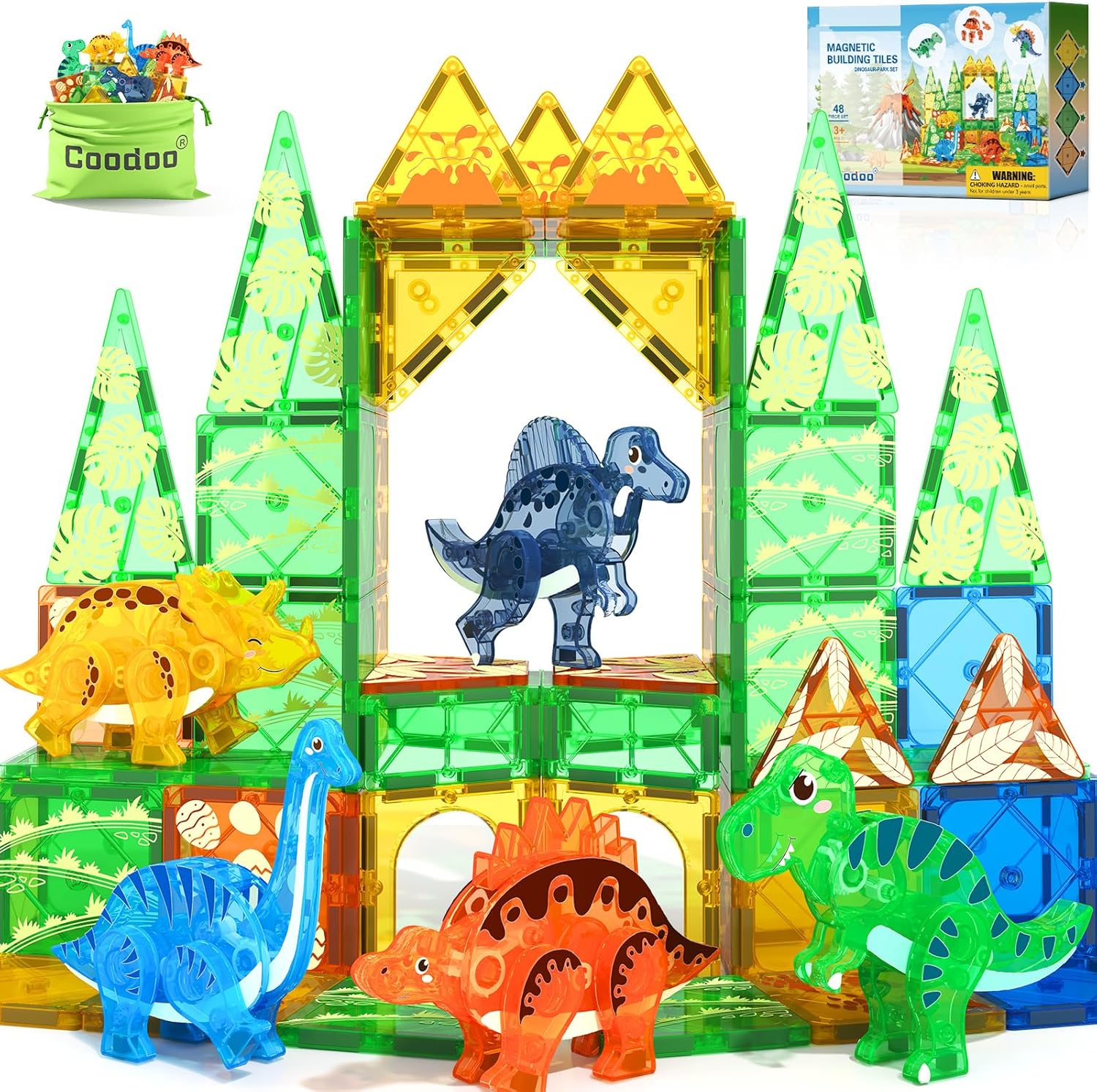 Dino Magnetic Tiles set built into a colourful structure