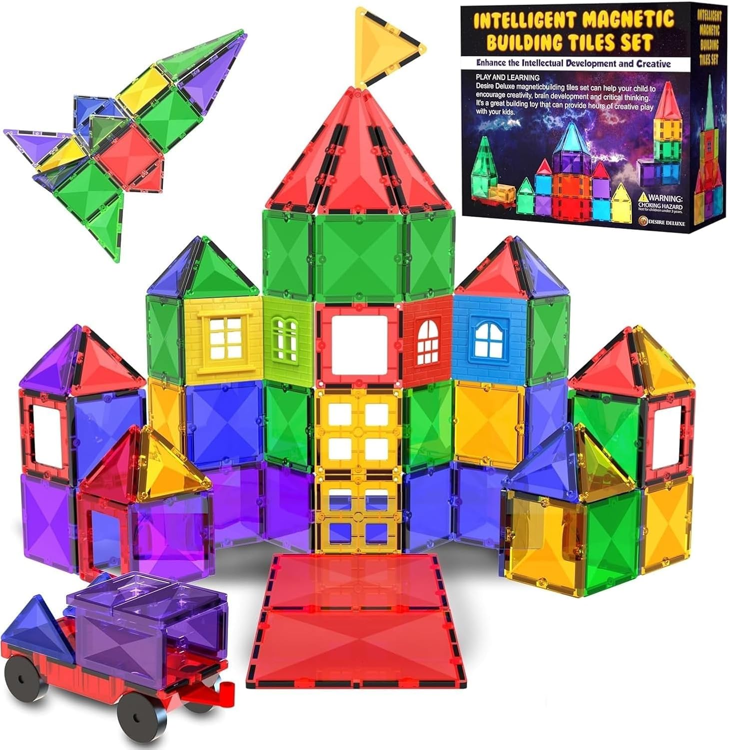 Educational Magnetic Tiles set built into a colourful structure