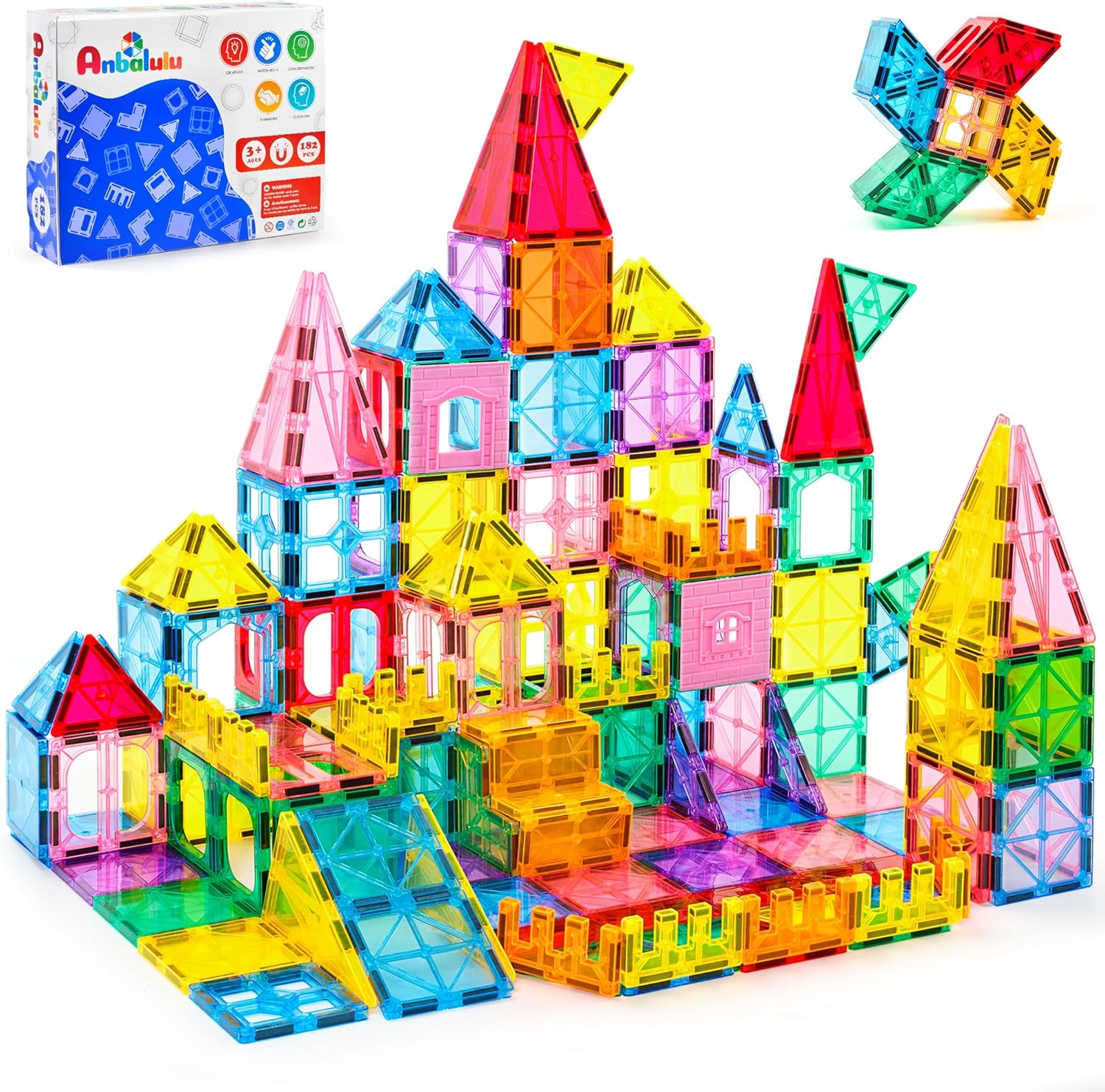 House Magnetic Tiles set built into a colourful structure