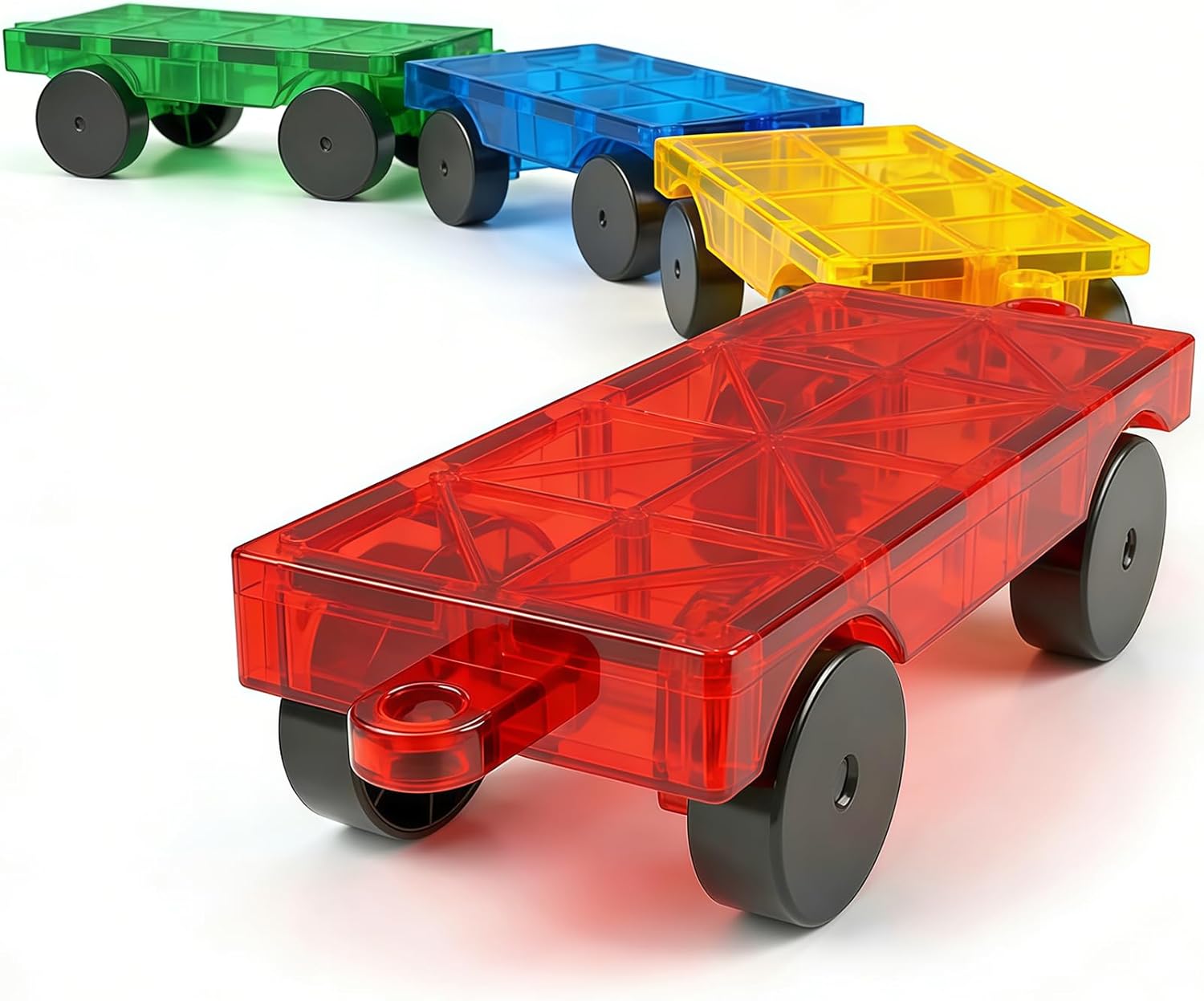 Vehicle Magnetic Tiles set built into a colourful structure