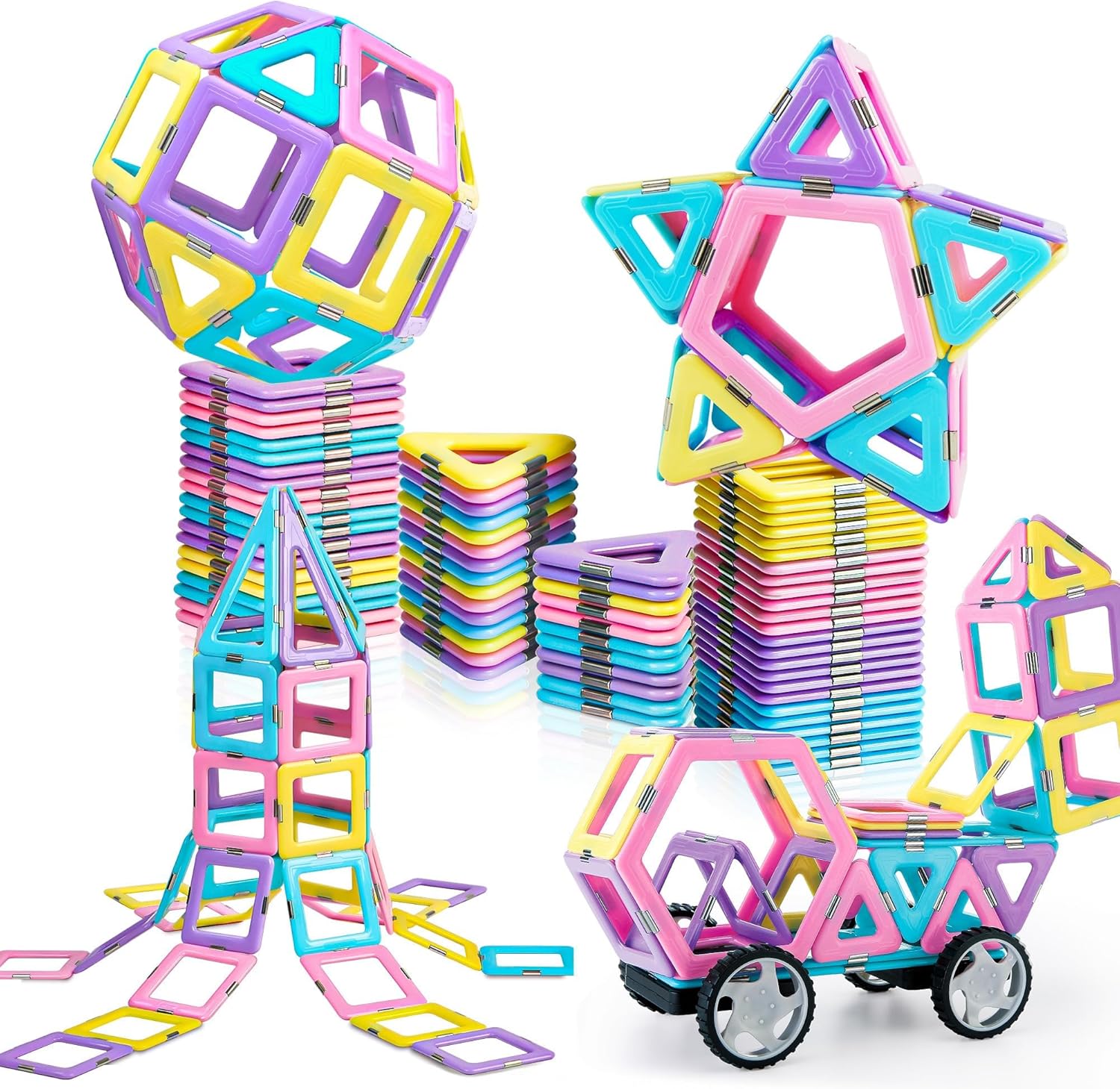 Wow Series Magnetic Tiles set built into a colourful structure