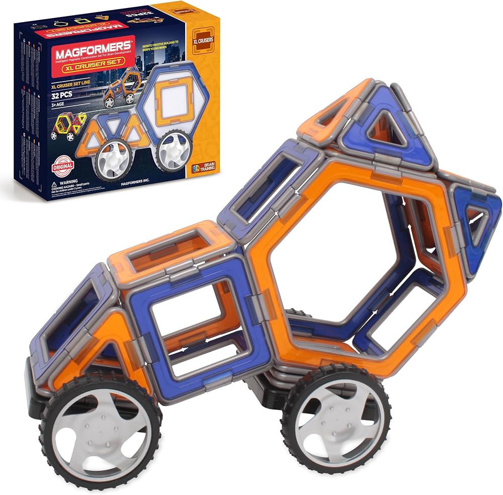 XL Cruiser Magnetic Tiles set built into a colourful structure